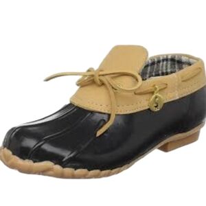 Sporto Daria Duck Boots Size 6 Navy Tan Leather Waterproof Rain Boots Women's